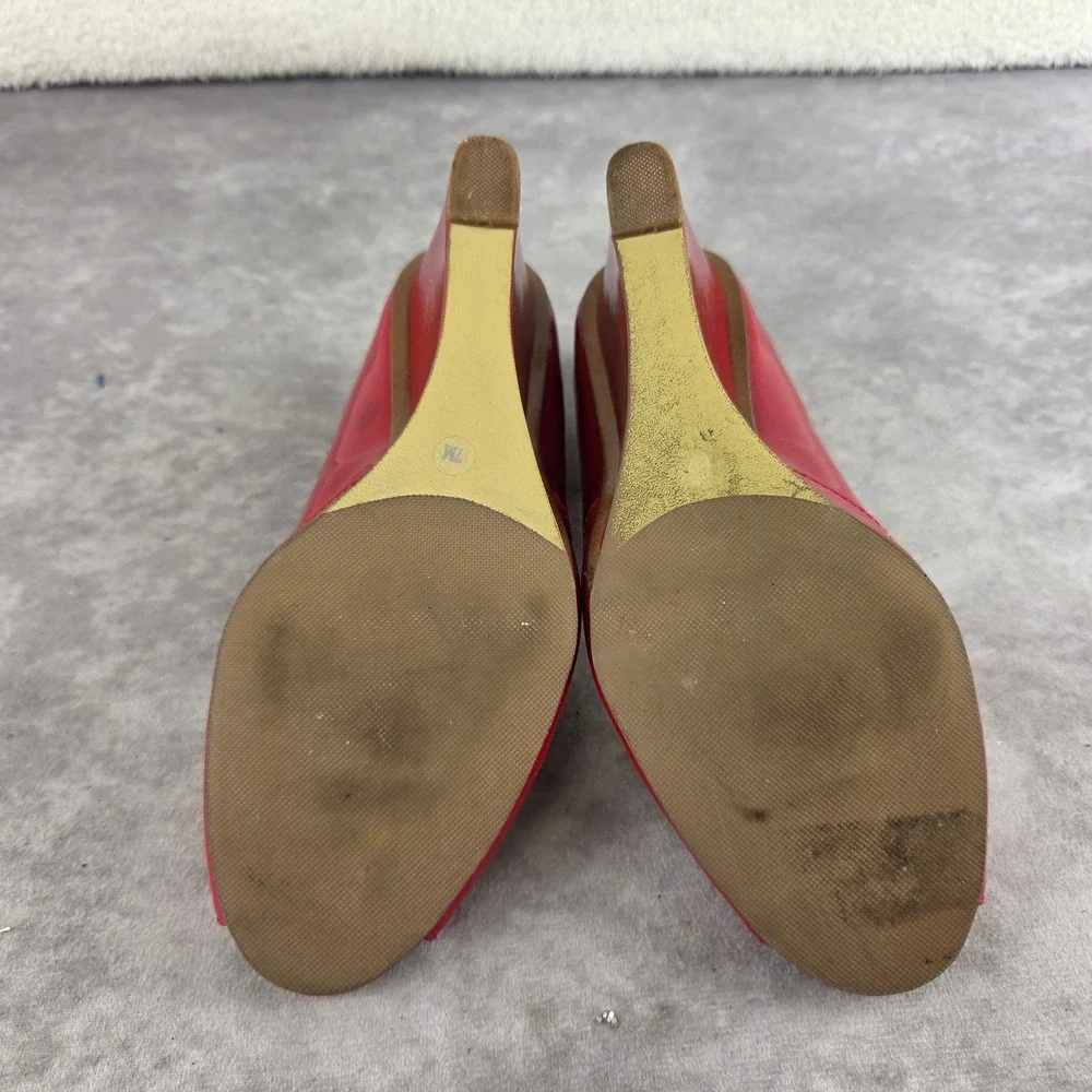 Alfani Womens Red Patent Peep Toe Wedge Heels Pumps Red Textured S1874 Size 7M